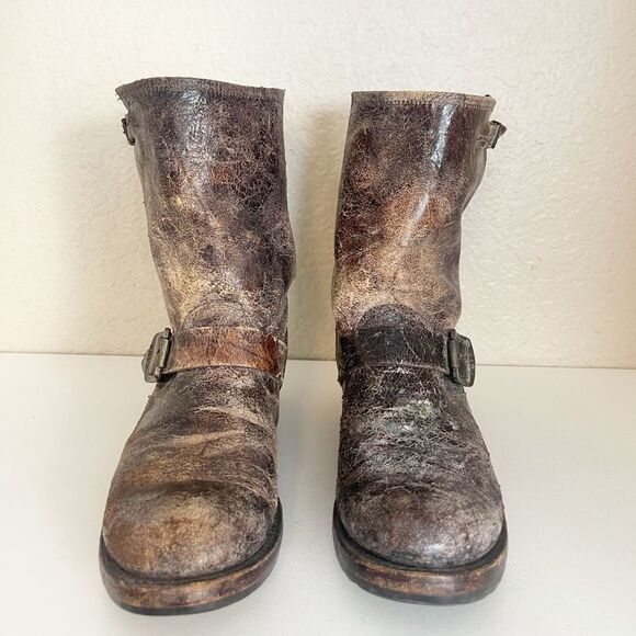 Frye Veronica Distressed Short Leather combat moto Boots in Brown 8.5 - Picture 4 of 12